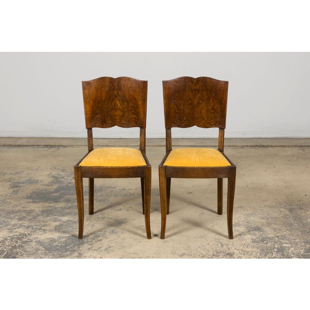 Art Deco Pair of 1930s French Art Deco Mustache-Back Oak and Walnut Side Accent Chairs For Sale - Image 3 of 18