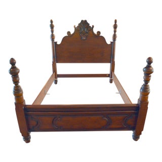 Ralph Lauren Four Poster Carved Wood Queen Size Bed Frame For Sale