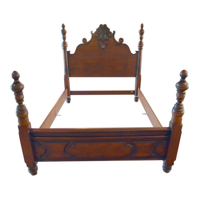 Ralph Lauren Four Poster Carved Wood Queen Size Bed Frame | Chairish