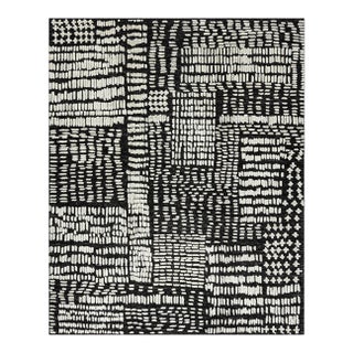 Hi Low Luxe Ivory-Charcoal Hand Woven Wool Rug, 12ft 3in X 14ft 10in For Sale
