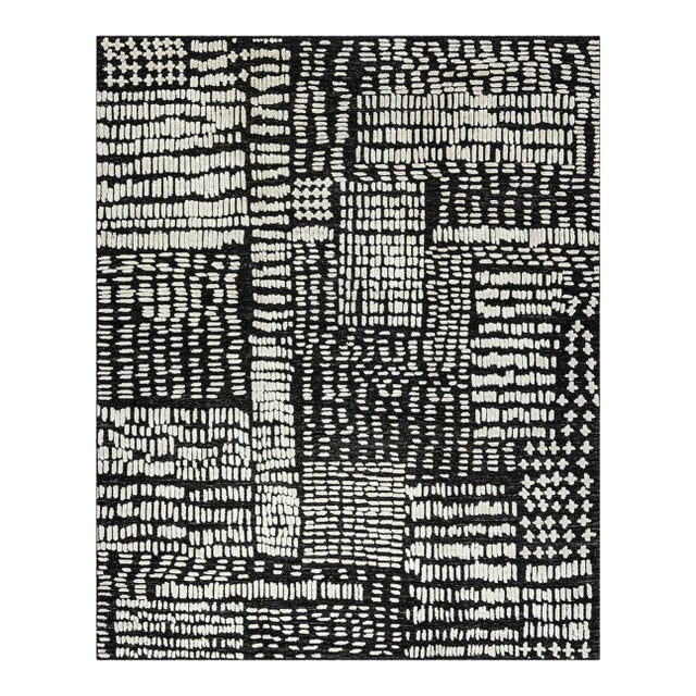 Hi Low Luxe Ivory-Charcoal Hand Woven Wool Rug, 12ft 3in X 14ft 10in For Sale