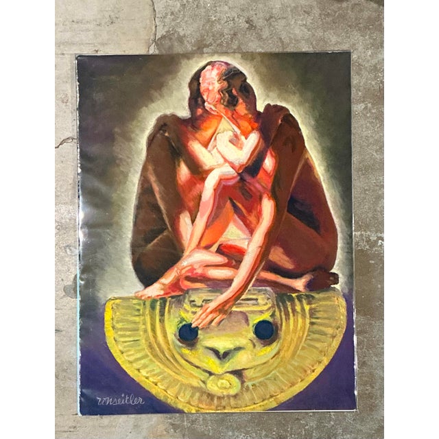 Yellow Vintage Ron Seitler Figurative Oil Crayon Drawing For Sale - Image 8 of 12