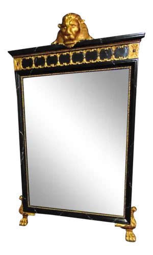 Regency Style Black Marblized & Gilt Lion Carved Mirror