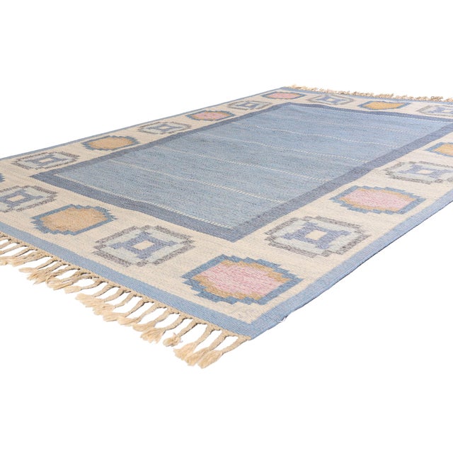 79369 Vintage Swedish Rollakan Rug, 05'07 x 07'07. Ingegerd Silow's Torvalla: A Vintage Swedish Rollakan Masterpiece of...