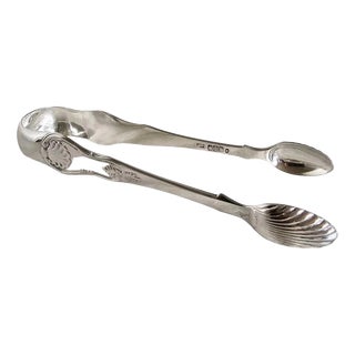 Antique Victorian Sterling Silver Shell and Floral Sugar Tongs from John Wilkie, 1849 For Sale