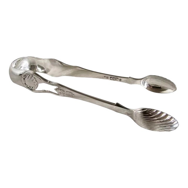 Antique Victorian Sterling Silver Shell and Floral Sugar Tongs from John Wilkie, 1849 For Sale