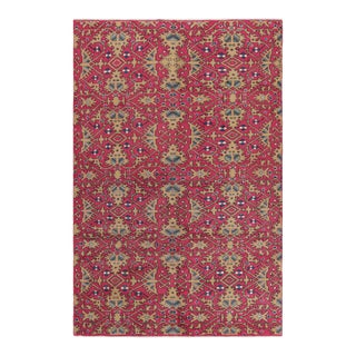 Vintage Turkish Rug in Pink With Colorful Geometric Patterns, From Rug & Kilim For Sale