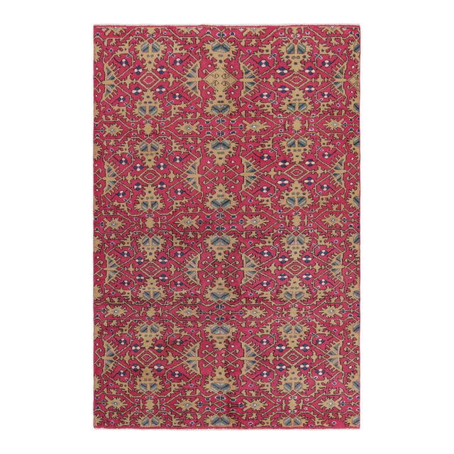 Vintage Turkish Rug in Pink With Colorful Geometric Patterns, From Rug & Kilim For Sale