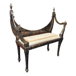 Mid 20th Century Italian Neoclassical Style Faux-Tortoiseshell & Gold Leaf Curule Window Bench For Sale