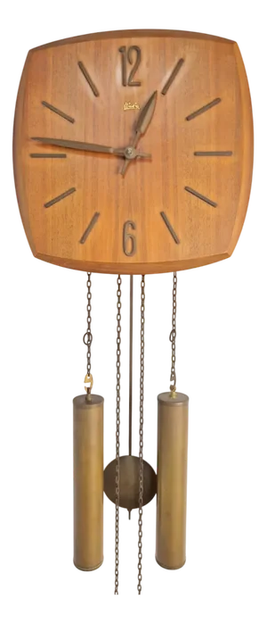 Mid-Century Wall Clock in Teak and Brass from Wuba, 1960s