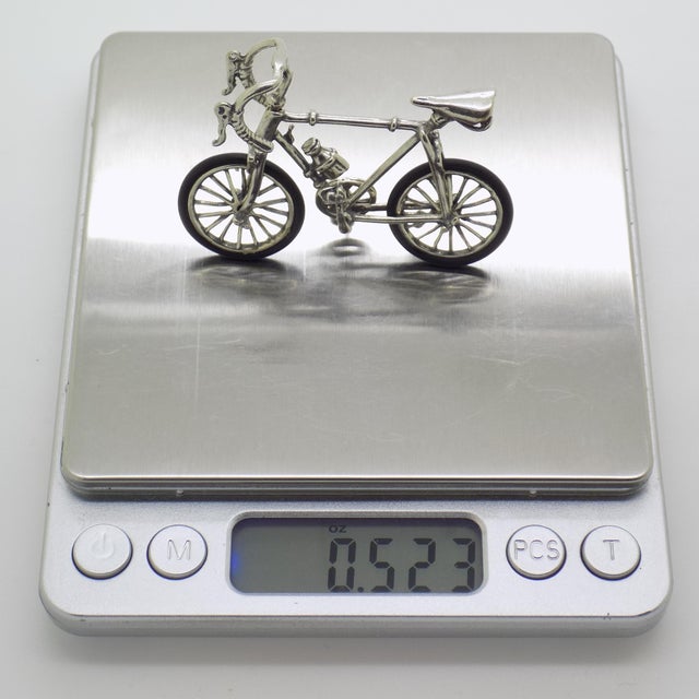 Metal Vintage Italian Handmade Genuine Silver & Rubber Sport Bicycle Dollhouse Miniature For Sale - Image 7 of 8