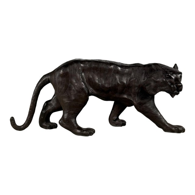 Near Life-Size Bronze Bengal Tiger Sculpture, 65” L – Walking Tiger Statue For Sale