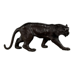 Near Life-Size Bronze Bengal Tiger Sculpture, 65” L – Walking Tiger Statue