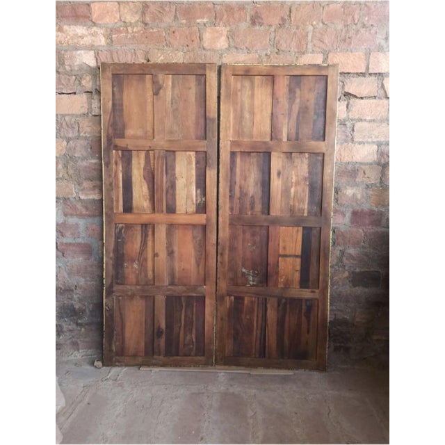 Vintage Brass Cladded Carved Barn Door | Statement Library & Interior Door 96x36 For Sale - Image 4 of 5
