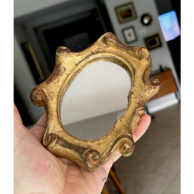 Gold Mid-Century Italian Giltwood Florentia Accent Mirrors - A Pair For Sale - Image 8 of 16