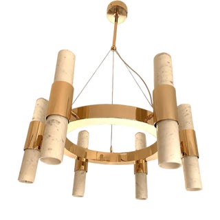Double Carrara Marble Gold Ring Chandelier by Simoeng For Sale