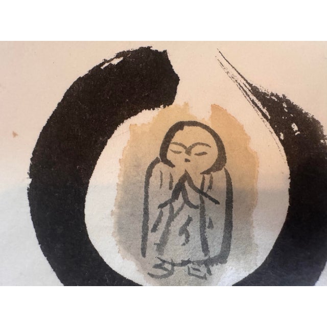 Original ink on paper by Tengaro Ito featuring a meditative Jizo figure within a bold ensō circle. Executed in expressive...