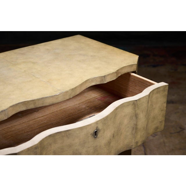 Pair of Serpentine-Front Parchment Nightstands For Sale - Image 10 of 14