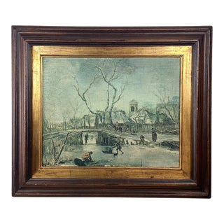 Antique European Winter Landscape Decorative Print in Period Gilt Frame For Sale