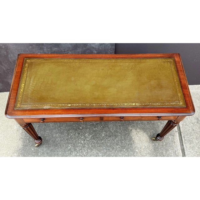 Wood Regency Writing Table or Desk of Mahogany With Leather Top From England For Sale - Image 7 of 12