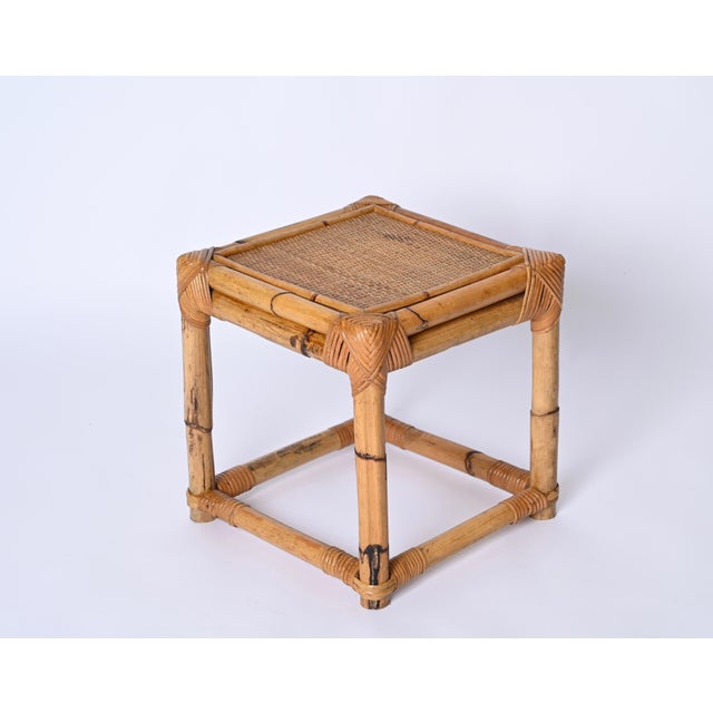 Mid-Century Italian Cube Side Table in Bamboo and Rattan, 1970s For Sale - Image 11 of 16