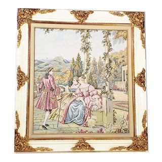Antique Early 20th Century Framed Italian "Romance at the Garden" Tapestry For Sale
