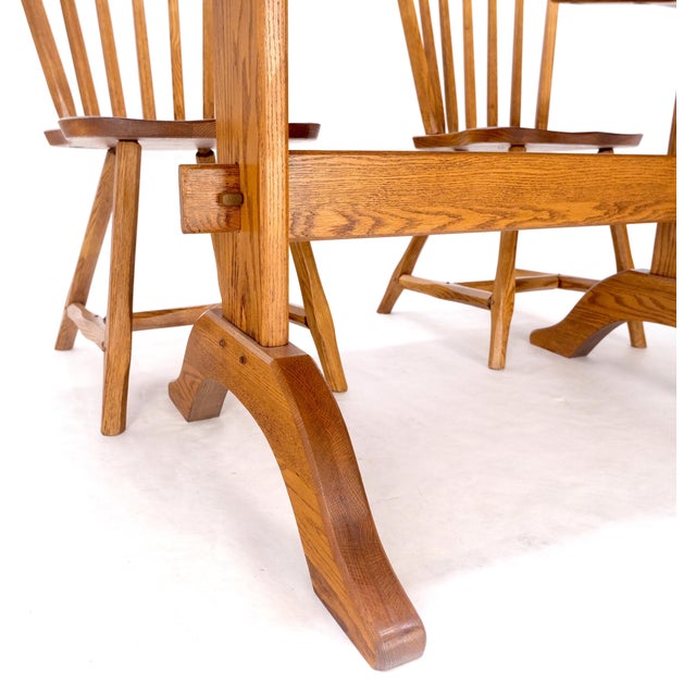 Late 20th Century Very Fine All Pegged Joints Solid Oak Dining Chairs Table Set MINT For Sale - Image 13 of 18