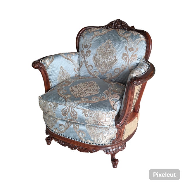 Baby Blue Vintage Deconstructed Louis XVI Style Accent Armchair For Sale - Image 8 of 12