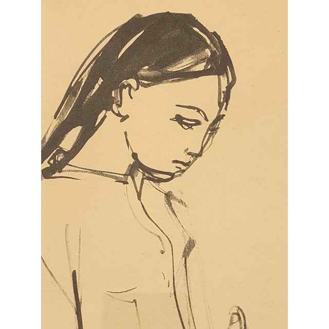 Mid Century Ruth Schloss "A Young Girl" Framed Original Drawing For Sale In New York - Image 6 of 10