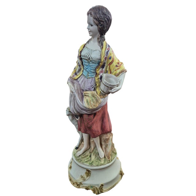1960s Large Italian Porcelain Figurine of Young Peasant Girl with Lamb, 1950s For Sale - Image 5 of 10