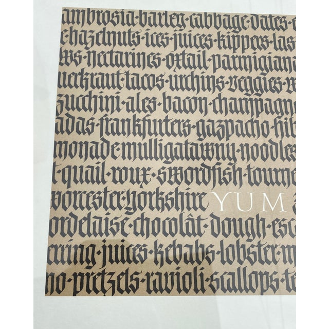 Postmodern 1980s Julian Waters (B. 1957) Signed Calligraphy "Yum" World Foods Culinary Print, Cooper Union, National Geographic Magazine For Sale - Image 3 of 9