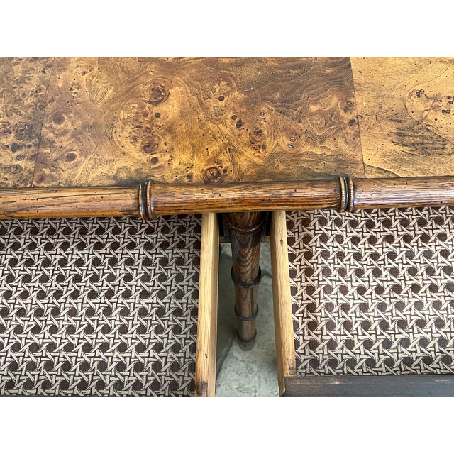 Hekman Burl Wood, Faux Bamboo Console With Nesting Stools & Brass Accents For Sale - Image 11 of 14
