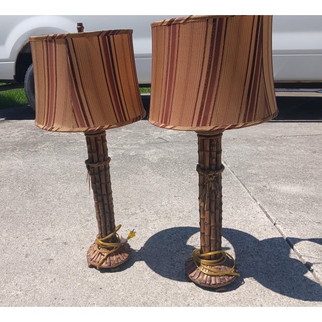 Wood Vintage Beachcombers Bamboo Column Table Lamps, a Pair For Sale - Image 7 of 13