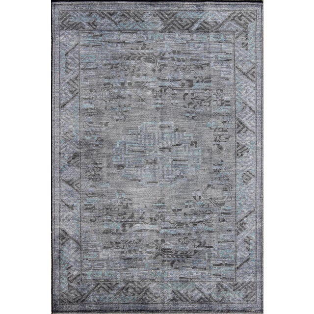Modern Khotan With Medallion Design in Warm Gray, Brown, Blue and Charcoal 8'2 X 11'6 For Sale - Image 9 of 9