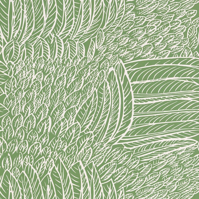 Sample - Schumacher Featherfest Wallpaper in Leaf For Sale