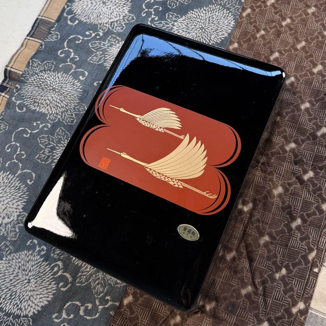 Japanese Lacquer Writing Box with Cranes, 1980s For Sale - Image 9 of 18