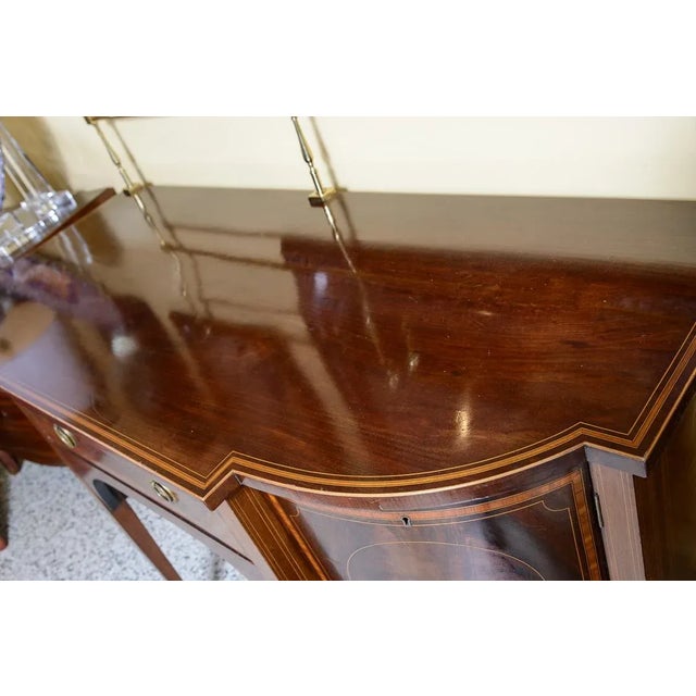 Brown English Sheraton Style Mahogany Sideboard With Brass Rail For Sale - Image 8 of 10