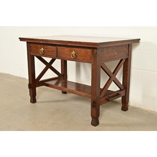 Stickley Brothers Style Antique Mission Oak Arts & Crafts Desk or Writing Table, Circa 1910 For Sale - Image 11 of 11