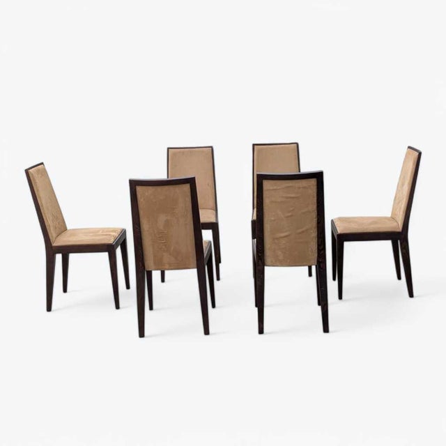 Six Dining Chairs – Elegant Wooden Dining Chairs, Modern, Contemporary, Faux Suede, Comfortable Seating For Sale - Image 12 of 18