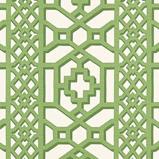 Schumacher Zanzibar Trellis Matte Fabric in Jade For Sale