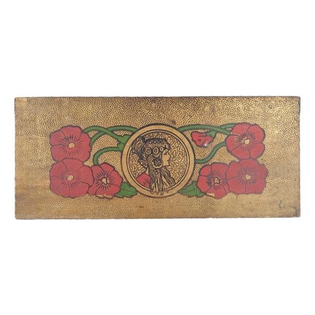 Antique Art Nouveau Pyrography Box With Native American Maiden Motif, c.1910 For Sale