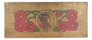 Antique Art Nouveau Pyrography Box With Native American Maiden Motif, c.1910