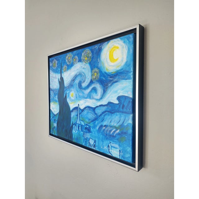 "A Tribute to Van Gogh's Starry Night" Contemporary Post-Impressionist Landscape Painting by Linda McDonough, Framed For Sale In Naples, FL - Image 6 of 13