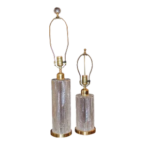 Mid Century Modern Waterford Crystal Herringbone Pattern Table Lamps Set of 2