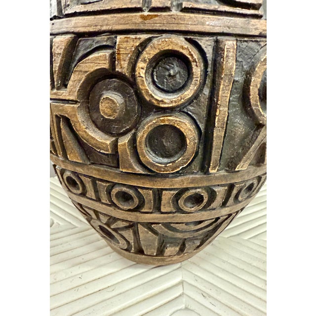 Mid Century Vintage Sculptural Terracotta Carved Table Lamp For Sale - Image 4 of 5