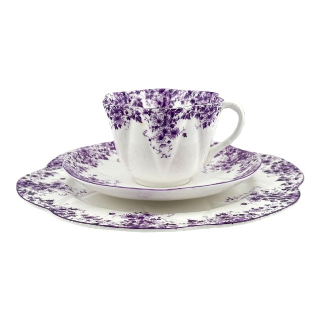 Shelley Dainty Mauve Trio, English Bone China, Vintage Shelley 3 Piece Tea Set For Sale