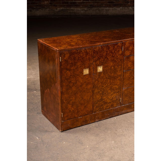 1930s 1930s Art Deco Burled Walnut Credenza With Brass Hardware For Sale - Image 5 of 18