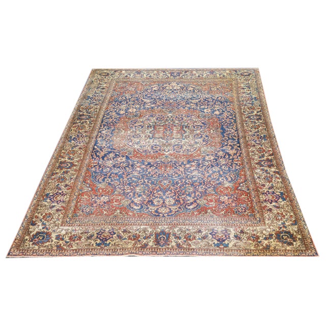 Tan Antique Persian Isfahan Rug 4’2" X 6’7" For Sale - Image 8 of 12