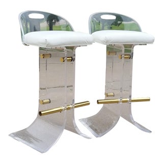 Vintage Charles Hollis Jones Style Lucite Stools - a Pair For Sale
