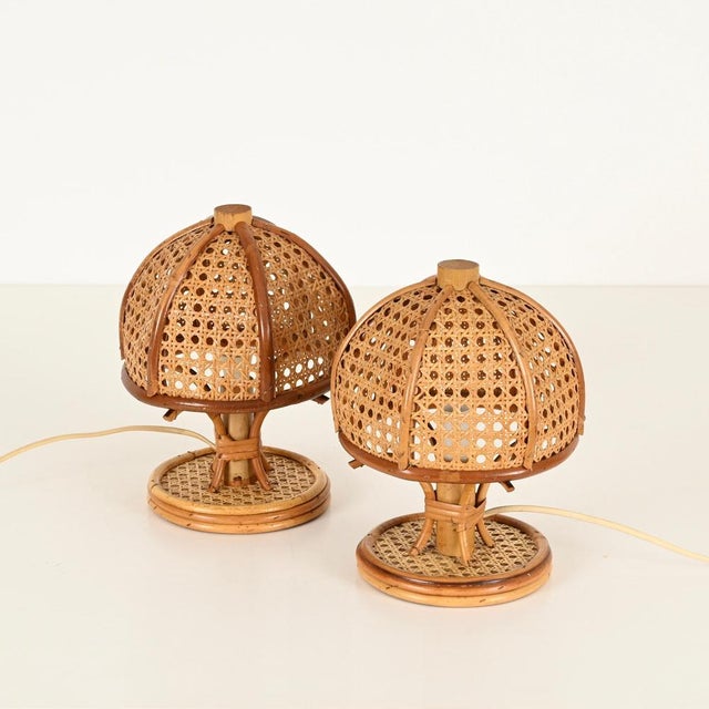 Table Lamps in Rattan and Vienna Straw by Louis Sognot, Italy, 1960s, Set of 2 For Sale - Image 10 of 14